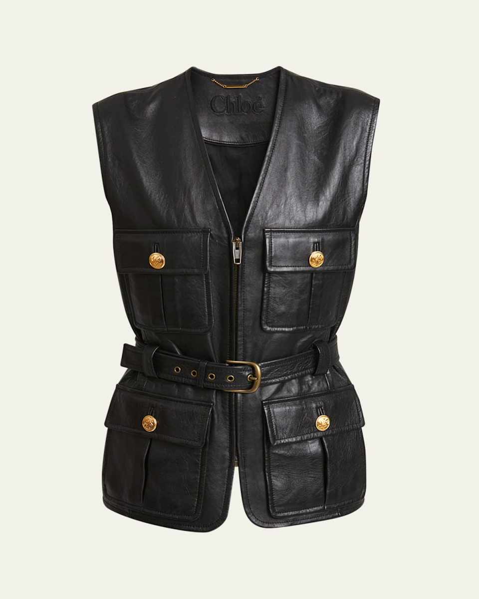 Glossy Leather Belted Vest